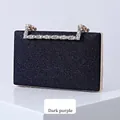 Elegant dark purple glitter clutch bag with rhinestone handle for evening parties - Deep purple