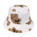 Sombrero de pescador de lana de cordero con estampado de vaca marrón cálido para mujer - 58cm / Blanco (Patrón de Vaca)