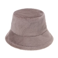 Detailed view of gray-purple plush faux fur bucket hat with thick winter texture - Adult 58CM / Khaki