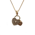 Collar dorado con colgante de doble corazón y candado con brillantes cristales de circonita - Candado de Corazón Doble Dorado (Cadena de Caja)