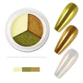 Three-color solid chrome nail powder 02 in gold-green, olive, and bronze metallic finish - Light Gold Green/Olive/Bronze Gold (02#)