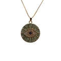 Goldene Evil Eye Halskette mit grünen Zirkonia-Strahlen und blauem Emaille-Anhänger - Grünes Evil Eye Box-Kette / Gold/Grün/Box-Kette