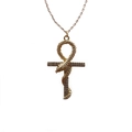Gouden Ankh-kruis ketting met slang en heldere edelstenen op witte achtergrond - O-ketting Kruis / Goud