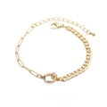 Gold plated Cuban paperclip link chain bracelet with multi-color zircon heart ring - Mixed Colorful