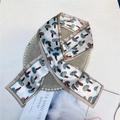 Detail of satin twilly scarf with cartoon mushroom print and premium hemmed edges - White Blue Mushroom