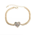 Golden Cuban link bracelet featuring heart pendant with colorful micro-pave cubic zirconia - B0050 Single Chain + Heart / Gold