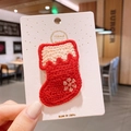 Pince à cheveux chaussette de Noël en tricot avec flocon de neige pour enfants - Chaussette de Noël Tricotée
