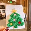 Jolie pince à cheveux sapin de Noël brodée verte pour filles sur carte blanche - Sapin de Noël en Tissu Éponge