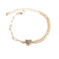 Golden hip hop bracelet featuring mixed paperclip and cuban chains with colorful heart charm - Gold Mixed Chain With Colorful Heart