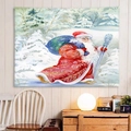 Weihnachtsmann-Wandteppich im Aquarellstil für gemütliche festliche Heimdekoration - Stil 5-Aquarell Schnee Weihnachtsmann