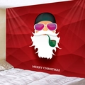 Arazzo natalizio rosso con Babbo Natale moderno e scritta Merry Christmas per decorazione - 150x130cm / Rosso Cartone Animato Babbo Natale