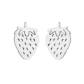 Detailed close-up of hollowed-out strawberry stud earrings in polished silver finish - Steel