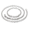 Minimalist silver stainless steel jewelry set featuring O-link chain necklace and bracelet - Silver Thin Jewelry Set (KS136944-Z)