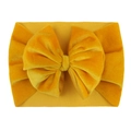 Soft yellow velvet nylon headband for babies featuring a large decorative bow accessory - Yellow