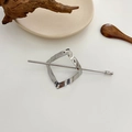 Minimalist silver metal hair stick with irregular geometric square loop and hammer texture - Diamond / Silver