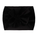 Close-up of soft black velvet baby headband with a large decorative bow on white background - Black