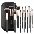 Set di 12 pennelli da trucco neri con setole sintetiche e custodia in pelle PU - Borsa con Cerniera Nera RC da 12 Pezzi