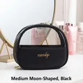 Borsa da trucco media a mezzaluna in pelle nera testurizzata e PVC trasparente con zip - Mezzaluna Media / Nero