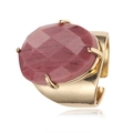 Adjustable golden ring with large oval faceted pink stone in a prong setting - Adjustable Open / Rhodochrosite-Gold