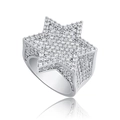 Macro shot of silver hip-hop star ring featuring micro-paved cubic zirconia stones - US 7 / Silver (Hexagram)
