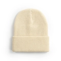 Winter knitted beanie in cream white with classic ribbed texture and folded cuff style - One Size / Beige