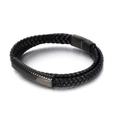 Men's minimalist double-layer woven black leather bracelet with magnetic metal clasp - 21.5cm / Black