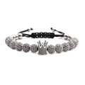 Verstellbares gewebtes Armband mit Silberkrone und mikro-gepflasterten Zirkonia-Perlen - Platin Krone