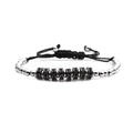 Pulsera tejida ajustable con cuentas plateadas y discos de circonita negra en cordón - Oro Blanco