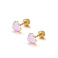 Elegant gold heart studs featuring glittery lavender inlay and secure cylindrical backs - Purple (Single Piece)