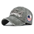 Detail of 1964 America embroidery and American flag patch on washed grey cotton cap - Adjustable / Army Green (1964)
