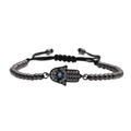 Pulsera Mano de Fátima con circonitas y cuentas color gunmetal con cordón ajustable - Color gunmetal