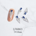 Detailed view of silver triangle nail charms with blue teardrop stones and zircons - Silver Deep Blue Gem Style (6863)