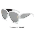 Lunettes de soleil oversize blanches C14 avec verres miroir argentés réfléchissants - Monture Blanche Miroir Argenté