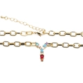 Detail of gold chain necklace featuring a Y-shaped pendant with multicolor micro-set zircons - Letter Y