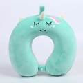 Mint green unicorn memory foam U-shaped travel neck pillow with soft plush fabric and snap button - Green Unicorn