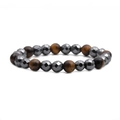 Tiger eye and faceted hematite beaded bracelet with 8mm natural stones on white background - Tiger Eye with Hematite
