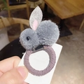 Elastico per capelli con coniglio di peluche grigio e fascia elastica viola - Coniglio di Peluche-Grigio
