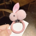 Grazioso elastico per capelli a coniglio in peluche rosa per stile femminile - Coniglio di Peluche-Rosa