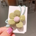 Elastico per capelli a fiore in velluto verde con centro rosa e laccio blu - Fiore in Maglia-Verde