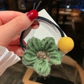 Elastico per capelli carino stile coreano con fiore in maglia verde e perla gialla - Fiore di Perline-Verde