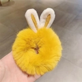 Elastico per capelli in peluche giallo con tenere orecchie di coniglio bianche - Orecchie da Coniglio Donut-Giallo