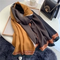 Fashionable cotton linen scarf with contrast color blocks and geometric border patterns - 180x90cm / Yellow Coffee (YM79-3)