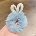 Elastico per capelli in peluche blu con orecchie di coniglio bianche e ricami - Orecchie da Coniglio Donut-Blu