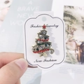 Christmas tree brooch pin in golden alloy with red and green rhinestones on display card - Full Rhinestone Gold Christmas Tree