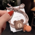 Elastico per capelli con orsetto marrone di peluche, ciondolo arancio e paillettes - Elastico Orso Carino-Cachi