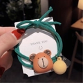 Elastico per capelli in peluche verde con orsetto arancione e perla gialla - Elastico Orso Carino-Verde