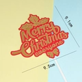 Red Christmas cake topper with golden Merry Christmas text and size 9.5cm display - Gold Leaf Merry Toppers