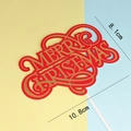 Red Merry Christmas cake topper with gold lettering, measuring 8.1cm by 10.8cm - Lace Gold Red Merry Toppers