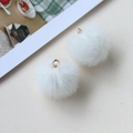 Soft white faux fur plush ball pendant with golden metal loop for DIY jewelry making - White No. 1