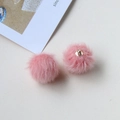 Detail of soft pink plush balls with metal loop for DIY earring jewelry making - Peach